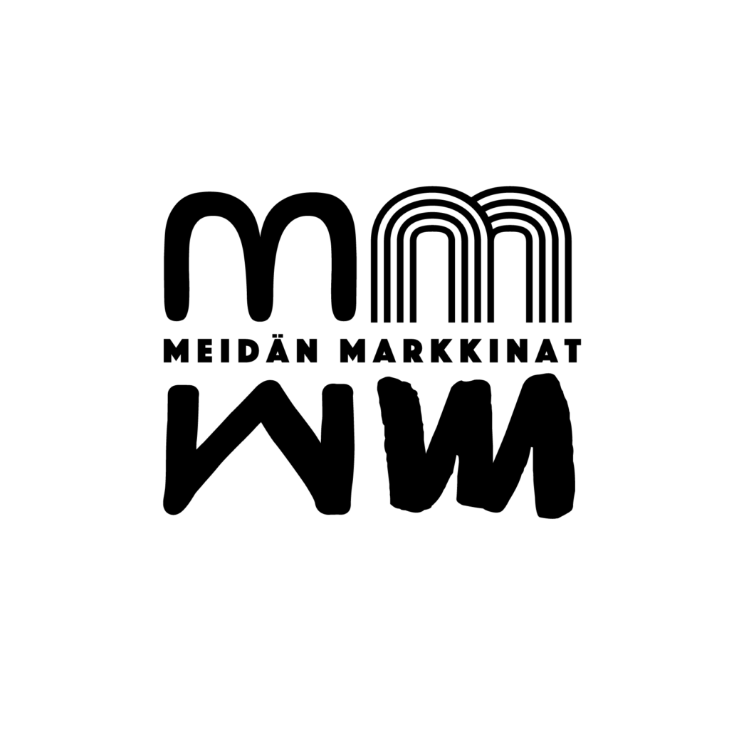 Meidän Markkinat -tapahtuman mustavalkoinen logo.