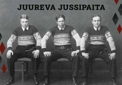 Vanha valokuva miehistä jussipaidoissa.