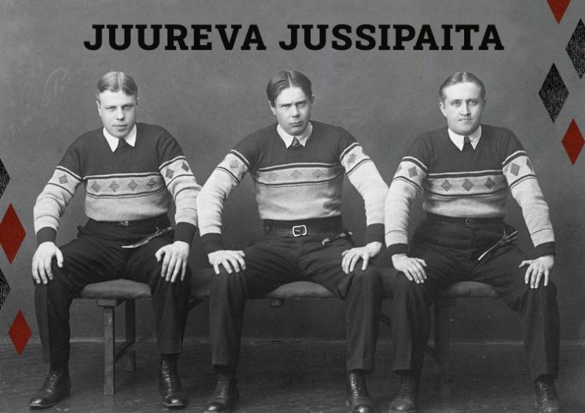 Vanha valokuva miehistä jussipaidoissa.