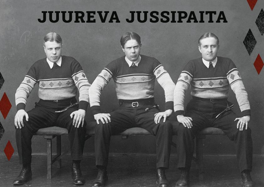 Vanha valokuva miehistä jussipaidoissa.