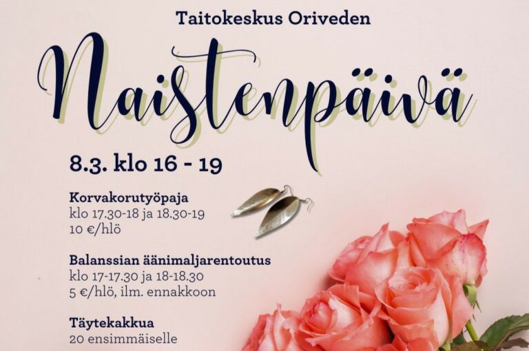 Mainos, jossa on päivän ohjelma sekä koristeena ruusuja.