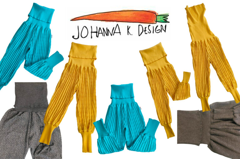 Kuvassa värikkäitä Johanna K. Designin joogahousuja.