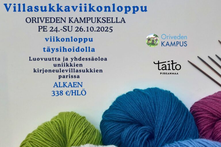 Villasukkaviikonlopun mainos, jossa värikkäitä lankakeriä.