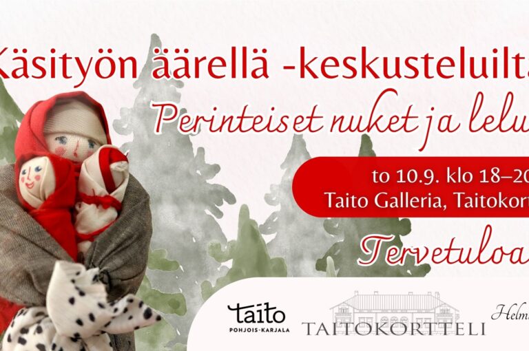Perinteinen käsintehty nukke sadunomaisella metsätaustalla
